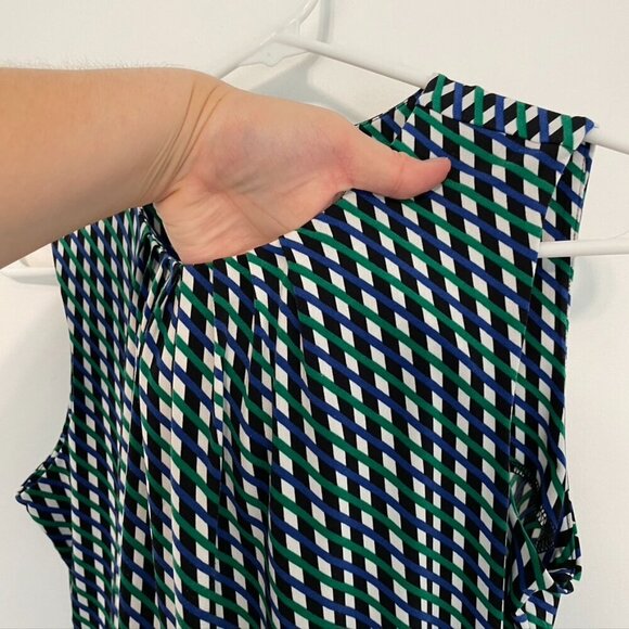 CALVIN KLEIN Green Blue Black Geo Stripe Sleeveless Shell Blouse PETITE PM MP - Picture 5 of 9